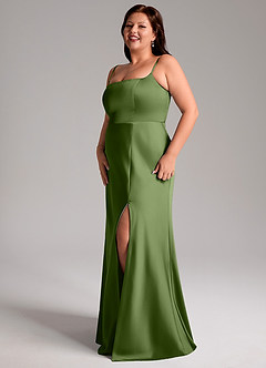 Azazie Lidia Bridesmaid Dresses Juniper Mermaid Side Slit Stretch Satin Dress image4