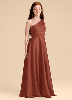 Azazie Charlize Junior Robe Trapèze en Satin extensible Plissée Auburn image3