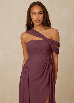 Christian Siriano Bridal for Azazie 1014 Bridesmaid Dresses Sangria A-Line Off the Shoulder Chiffon Dress image6