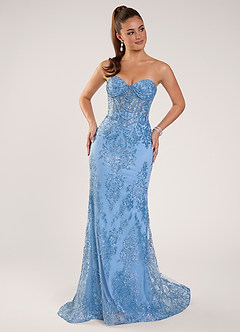 Zeoga Bleu Clair Robe de bal en tulle à paillettes et perles image5