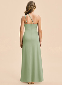 Azazie Kayden Junior Dusty Sage Sheath Ruched Stretch Satin Dress image2