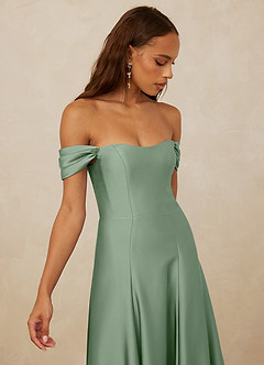 Christian Siriano Bridal for Azazie 1002 Bridesmaid Dresses Matcha A-Line Off the Shoulder Stretch Satin Convertible Dress image4