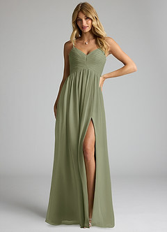 Azazie Alia Bridesmaid Dresses Pistachio A-Line Pleated Chiffon Dress image1