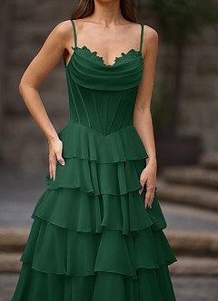 Floralace Verde Esmeralda Vestido de fiesta de corte A con volantes image6