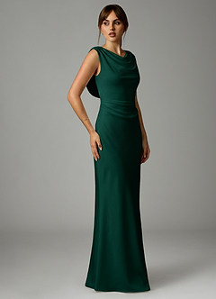 Azazie Kieryn Robes de demoiselle d'honneur Robe Sirène en Satin extensible Plissée émeraude image4