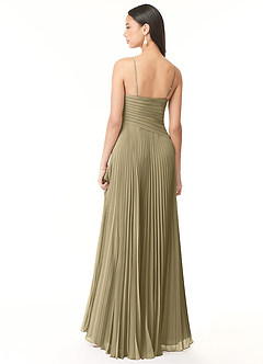 Azazie Vini Vestidos de damas de honor Vestido de Musgo Verde de Gasa de Corte en A con Cuello en V Plisado image2