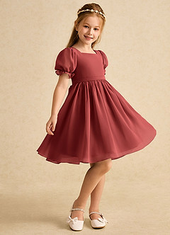 Azazie Jolie Blumenmädchenkleider A-Linie mit ärmel Chiffon Kleid Terrakotta image1