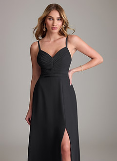 Azazie Terese Bridesmaid Dresses Black A-Line Pleated Chiffon Dress image5