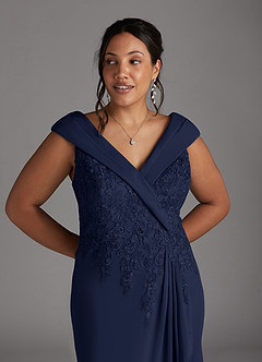 Azazie Calathea Mother of the Bride Dresses Dark Navy A-Line Lace Dress image10