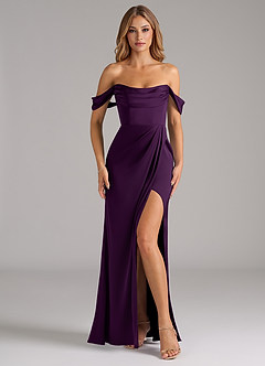 Azazie Johana Bridesmaid Dresses Grape Mermaid Off the Shoulder Stretch Satin Convertible Dress image3