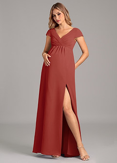 Azazie Allessia Maternity Bridesmaid Dresses A-Line Pleated Chiffon Floor-Length Dress image1