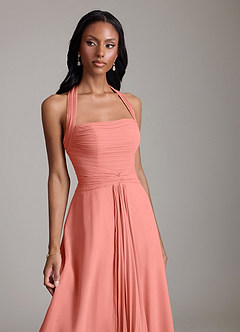 Azazie Clarisa Bridesmaid Dresses Salmon Pink A-Line Pleated Chiffon Dress image3