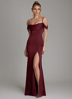 Azazie Nira Abiti da Damigella Abito Sirena in Raso Elasticizzato Corsetto Cabernet image5