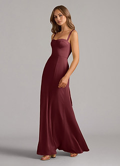 Azazie Amaris Bridesmaid Dresses Merlot A-Line Corset Stretch Satin Dress image4