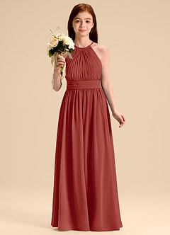 Azazie Malone Junior Terracotta A-Line Pleated Chiffon Dress image4