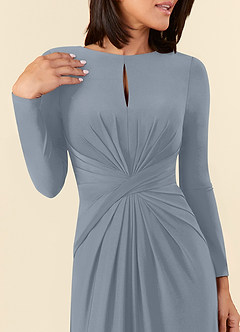 Azazie Natalya Mère de la mariée Robes Robe Trapèze en Tricot de luxe Plissée Bleu Poussiéreux image5