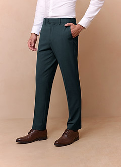 front Savile Dark Green Wool Blend Dress Pants