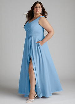 Azazie Karina Bridesmaid Dresses Powder Blue A-Line Pleated Chiffon Dress image7