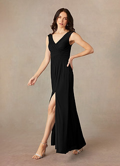 Azazie Andi Mère de la mariée Robes Robe Trapèze en Maille Plissée Noir image2