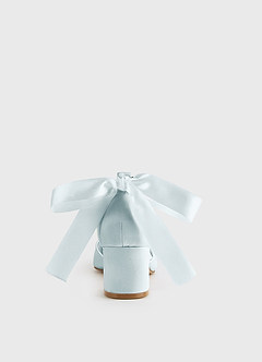 front Satin Pearl and Bow Pointed Toe Block Heels
