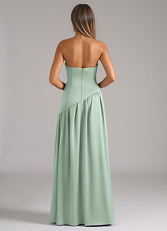 Azazie Adeline Bridesmaid Dresses Agave A-Line Strapless Stretch Satin Convertible Dress image5