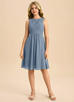 Azazie Skyla Junior Jurk van Chiffon met A-Lijn Geplooid Schemering image3