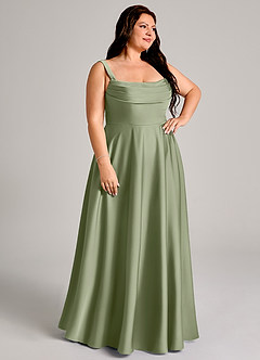 Azazie Shaude Robes de demoiselle d'honneur Robe Trapèze en Satin extensible Plissé Pistache image11