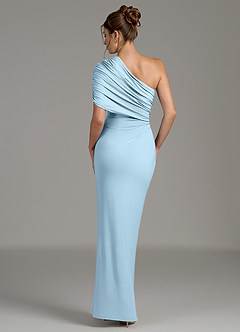 Azazie Essence Robes de demoiselle d'honneur Robe Fourreau en Jersey extensible de qualité supérieure Une épaule Bleu Ciel image2