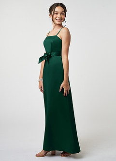 Azazie Anina Junior Robe Trapèze en Satin extensible Arc émeraude image4