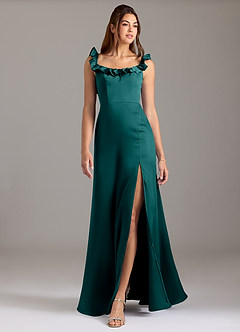 Azazie Callie Bridesmaid Dresses Peacock A-Line Ruched Stretch Satin Convertible Dress image3
