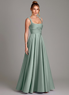 Azazie Azaria Bridesmaid Dresses Agave A-Line Corset Stretch Satin Dress image4