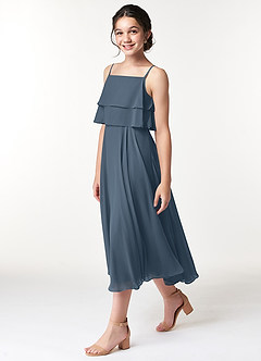 Azazie Ensley Junior Robe Trapèze en Mousseline de soie Plissée Neptune image3