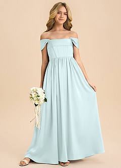 Azazie Hattie Junior Sea Glass A-Line Pleated Stretch Satin Dress image3