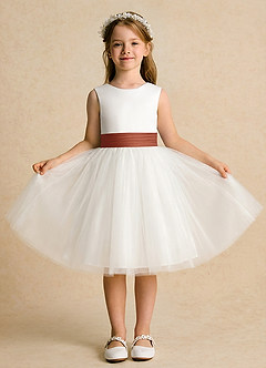 Azazie Sosie Robe Demoiselle D'honneur Fillette Robe Trapèze en Tulle Plissée Ivoire Auburn image2