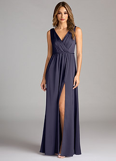 Azazie Tanicia Bridesmaid Dresses Stormy A-Line Pleated Stretch Satin Dress image3