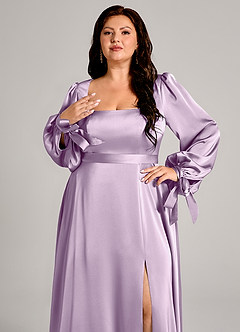 Azazie Leonia Brautjungfernkleider A-Linie Langarm Stretch-Satin Kleid Frostiges Flieder image9