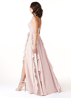 Azazie Peyton Bridesmaid Dresses Blushing Pink A-Line Ruched Chiffon Dress image4
