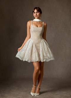 Azazie Dawn Abiti da Sposa Abito A-Line in Pizzo Diamante Bianco Nudo image1