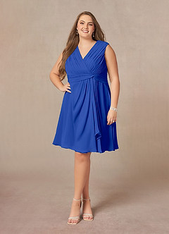 Azazie Theron Kleider für die Brautmutter A-Linie V-Hals Gefaltet Chiffon Kleid Königsblau image6