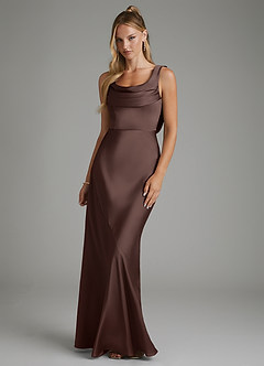 Azazie Elena Bridesmaid Dresses Ganache Mermaid Pleated Stretch Satin Dress image1