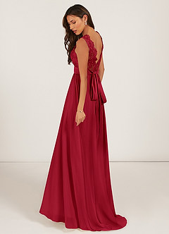 Azazie Gertrude Brautjungfernkleider A-Linie Spitze Chiffon Kleid Scharlachrot image7