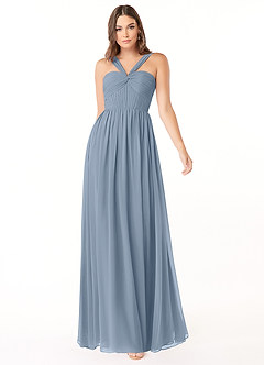 Azazie Dionne Bridesmaid Dresses Dusty Blue A-Line Corset Chiffon Dress image1