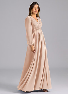 Azazie Palerma Brautjungfernkleider A-Linie Langarm Chiffon Kleid Englisches Rosa image5