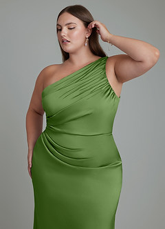 Azazie Akilah Robes de demoiselle d'honneur Robe Sirène en Satin extensible Asymétrique Basilic image13