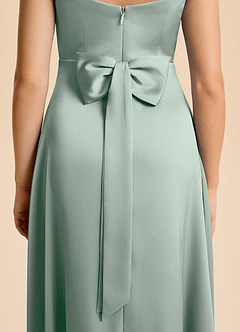 Azazie Kiki Junior Agave A-Line Bow Stretch Satin Dress image7