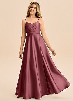 Azazie Rumi Junior Linia A Pofałdowany Satyna elastyczna Długość podłogi Młodsza druhna Sukienka image1