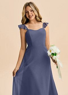 Azazie Mavie Junior Abito A-Line in Chiffon Increspato Stormy image5