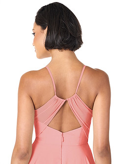 Azazie Avelina Bridesmaid Dresses Coral A-Line V-Neck Pleated Chiffon Dress image5