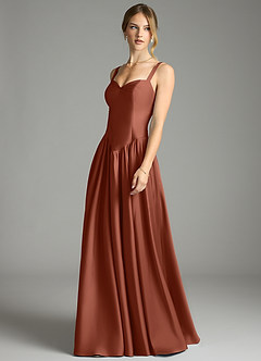 Azazie Evadina Suknie dla druhen Linia A Gorset Satyna elastyczna Do ziemi Sukienka image3