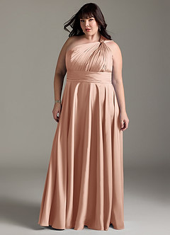 Azazie Charlize Robes de demoiselle d'honneur Robe Trapèze en Satin extensible Ue épaule Or Rose image13